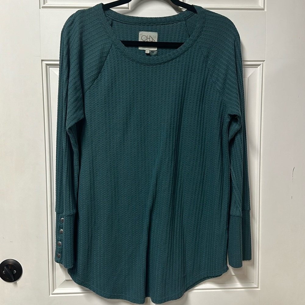 Teal XL waffle fabric long sleeve top